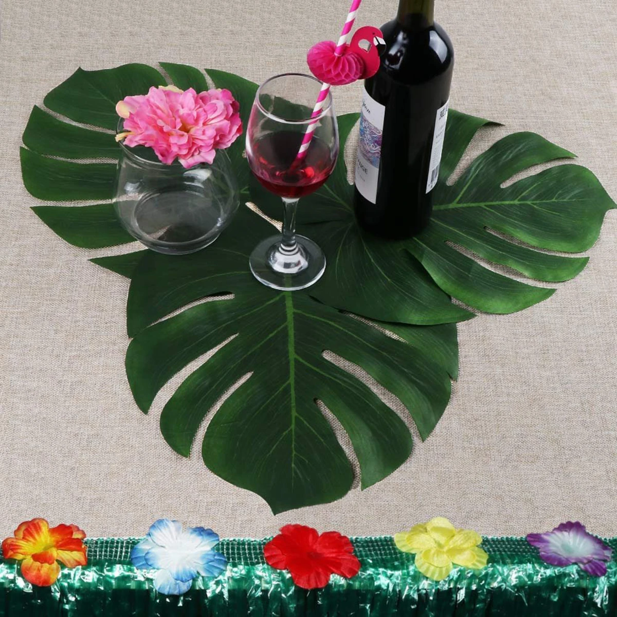 Artificial Tropical Palm Leaves: Jungle Party Safari Hawaiian Table Decor 6 Se2d70098970d45edb02091a4980895a3l