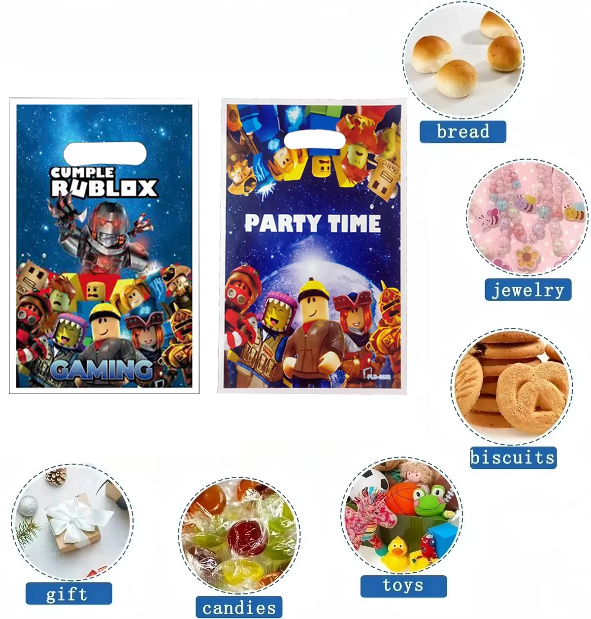 10/20/30pcs 로블록스 게임 생일 파티 캔디 선물 가방 플라스틱 핸드백 생일 파티 장식 어린이 성인 선물