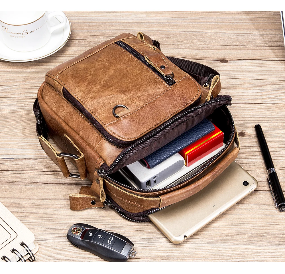 Genuine Leather Mens Crossbody Messenger Bag - Small Designer Shoulder Bag