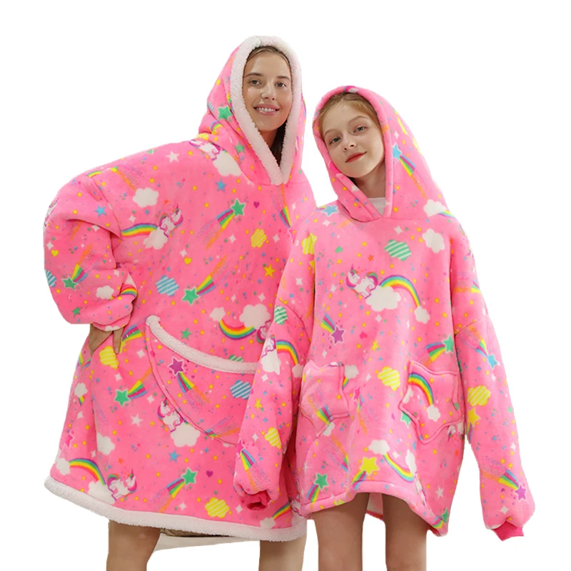 Avocado Printed Oversize Hoodie Blanket Fleece Bathrobe For Girls Boys Pajamas Baby Kids Sleepwear Sherpa Blanket Family Pyjamas