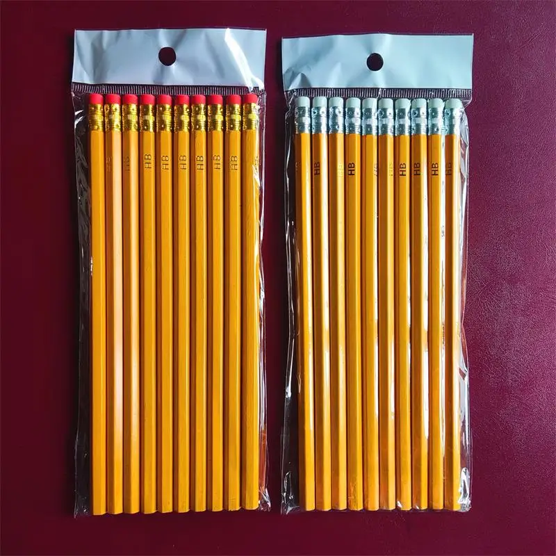 

10pcs/set pencil set Wooden Office Writing pencils with Eraser School Pencil Writing Continuously yellow hexagonal HB pencils