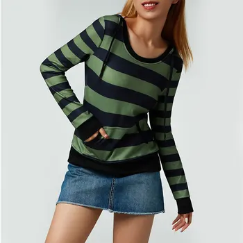 New Fashion Women Patchwork Hoodie Stripe Pattern Long Sleeve Hooded Pullover With Kangaroo Pocket Street Style Hot Sale S-2XL