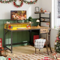 40"Gaming Computer Desk with Power Outlets RGB LED Lights Office Desk with Drawer Storage Shelves Monitor Stand For Small Space 3