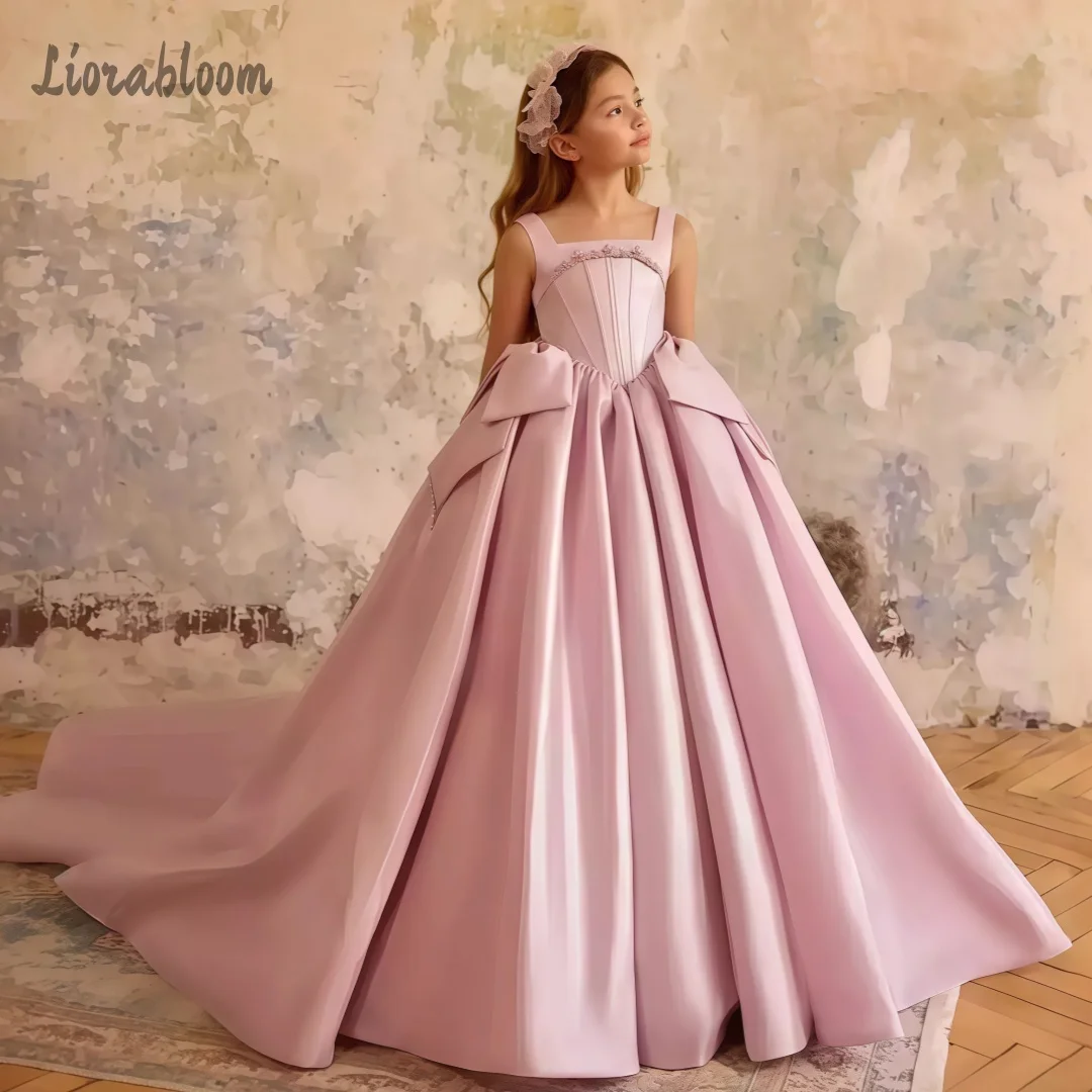 Customized Flower Girl Dress Diamond-Embellished Elegant Gown A-Line Spaghetti-Strap Dress Wedding Party Attire свадебное платье