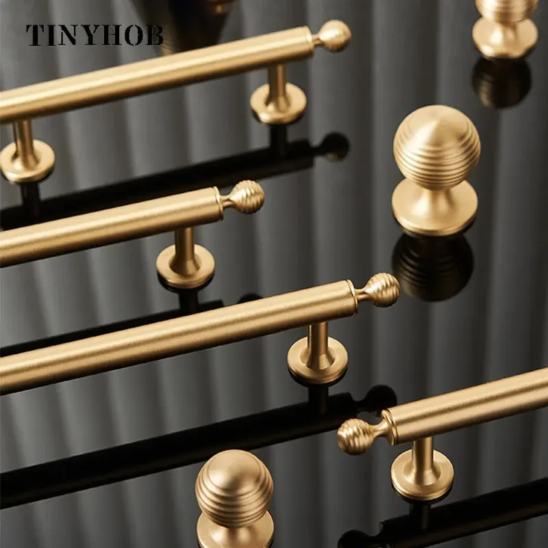 Solid Brass Round Cabinet Knobs Armário Handles Móveis Hardware Light Luxury Drawer Long Pull Acessórios de Cozinha