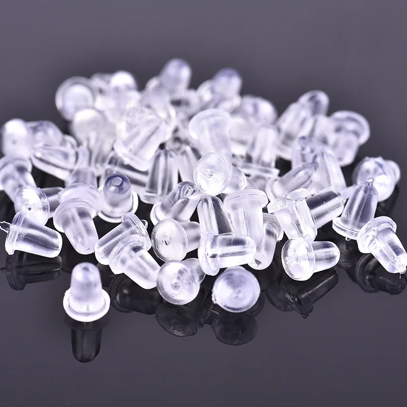 100 200 Clear Rubber Plastic Silicone Earring Back Safety Stoppers Findings