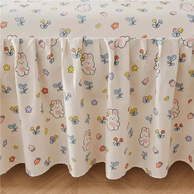 3pcs set Floral Printed Soft Bed Skirt Cotton Bedspread Princess High Quality Pure Cotton Non-slip Bed Cover