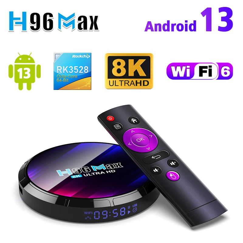 

H96 MAX RK3528 Android TV Box Android 13 Quad Core Support 4K Video Wifi6 BT5.0 2/4GB RAM 32/64GB ROM Media Player Set Top Box