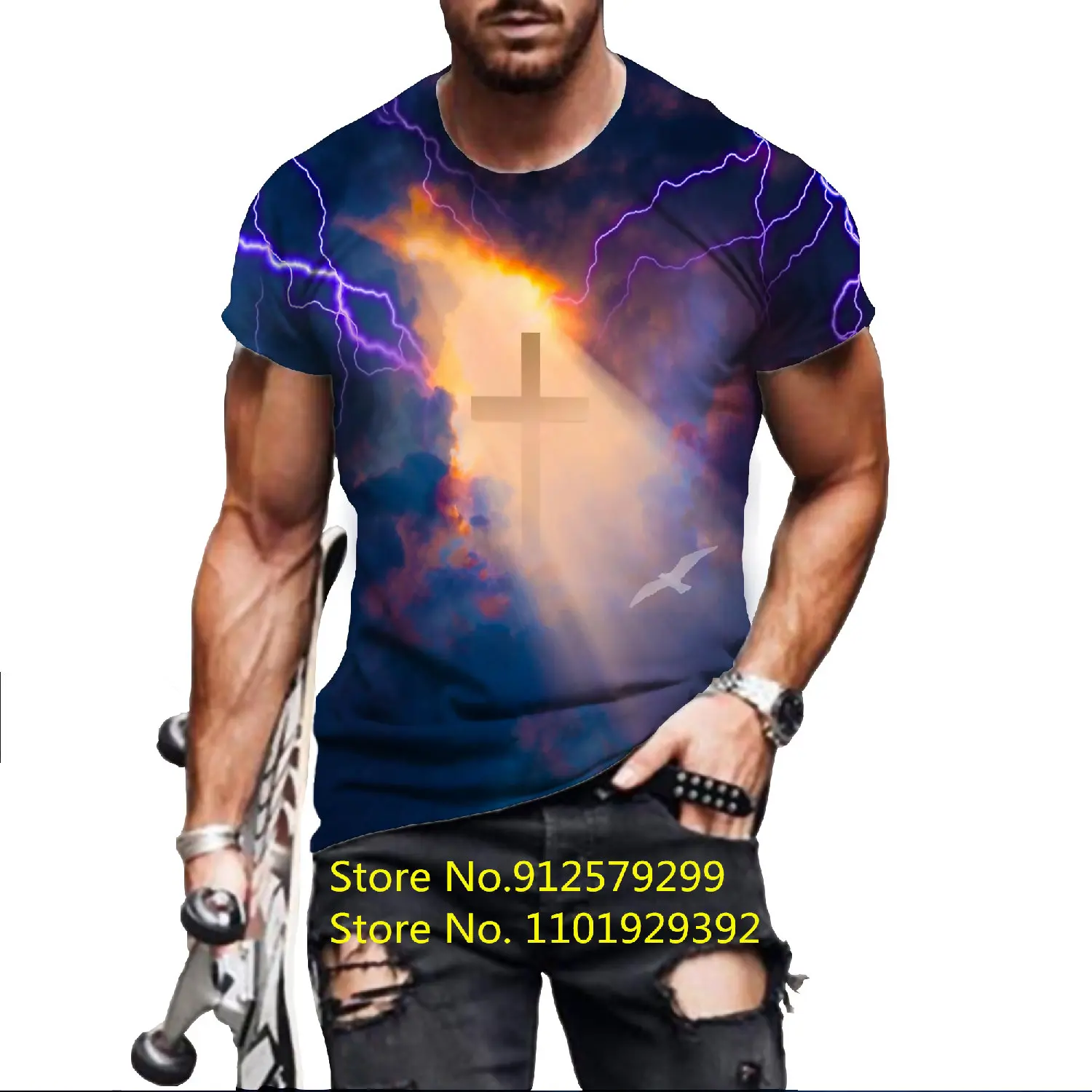 

Novelty Men's T Shirt Lightning 3D Printing Short Sleeves Cross T-Shirts Fashion Jesus Casual Tops