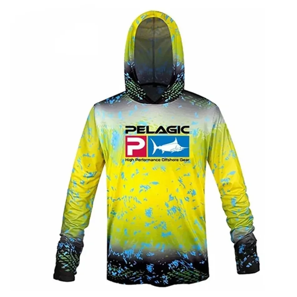 Pelagic Fish 후드 여성용 마스크 캡, 엑소 테크 후드 LS 낚시 셔츠, UPF50 Camisa 앵글 탑, 스카프 머프 의류 저지 착용