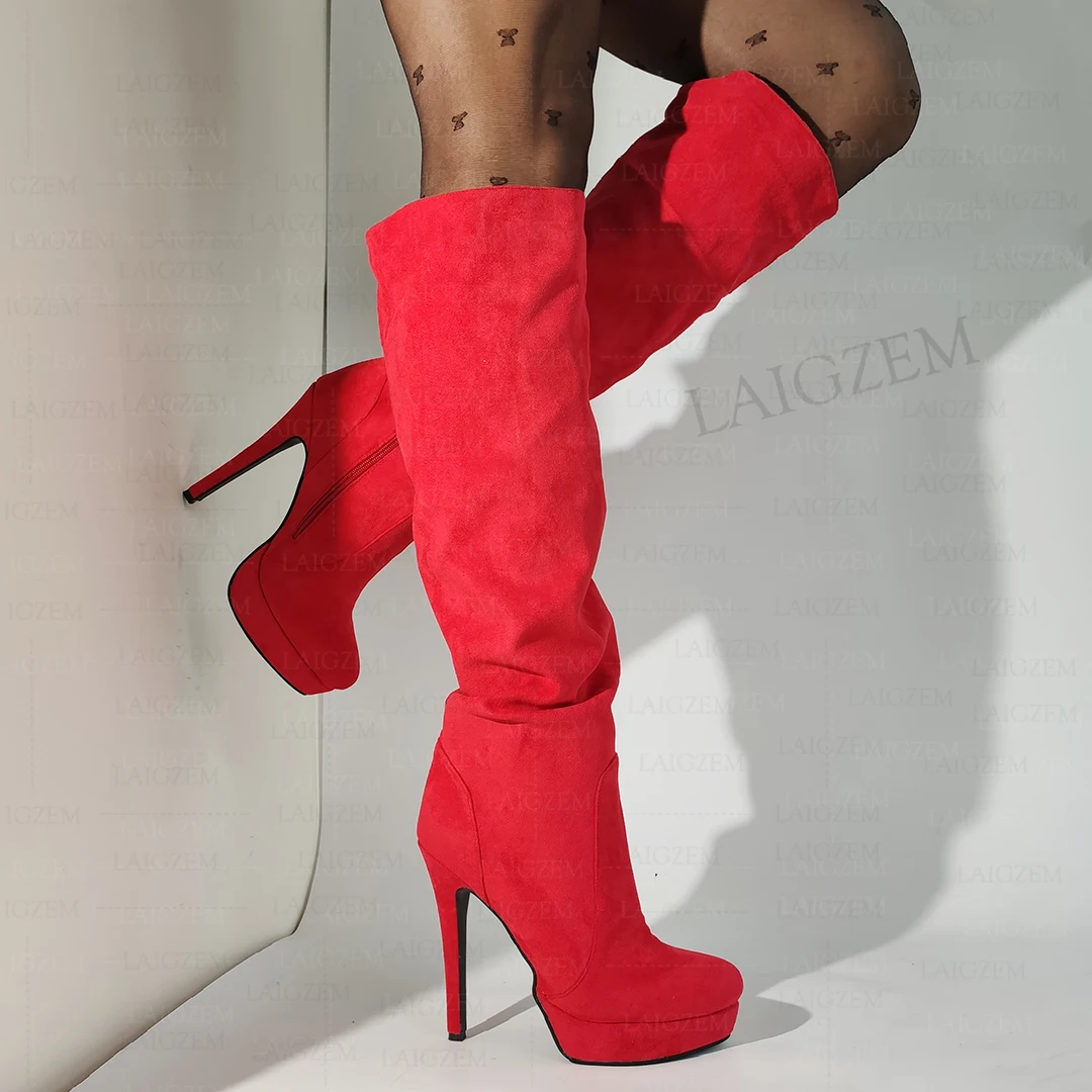 LAIGZEM-Cuissardes en faux daim pour femmes, bottes hautes
