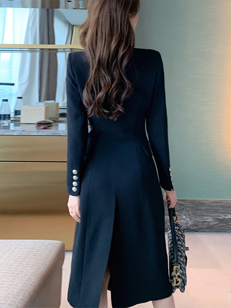 Elegant Office Women Long Jacket Coat Blazer Black Simple