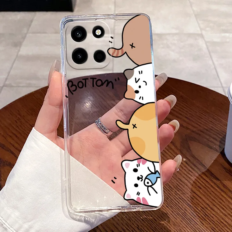 Clear Silicone Soft TPU Back Cover with Cute Cat and Rabbit Design - Protective Jelly Casing