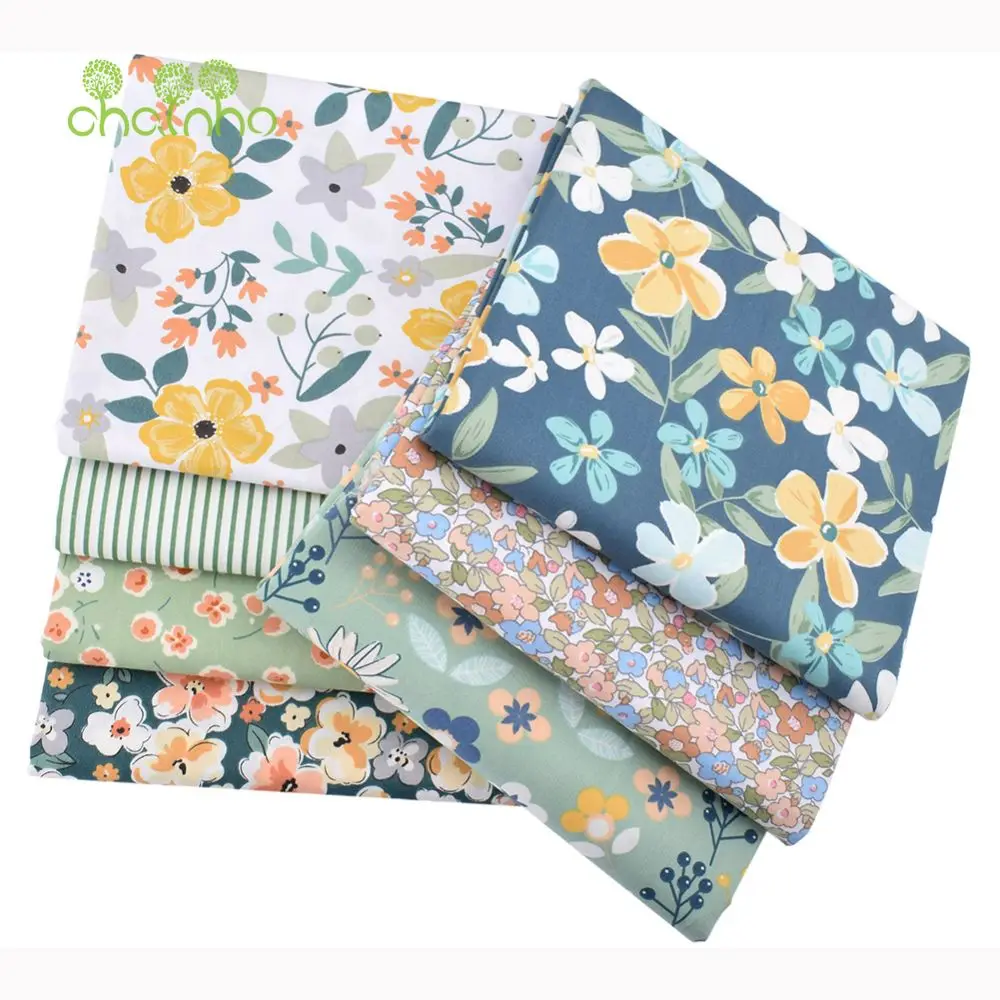 Chainho,Printed Twill Weave Cotton Fabric,Patchwork Cloth,DIY Sewing Quilting Material,Handmade Textile,Big Size,CC341-345