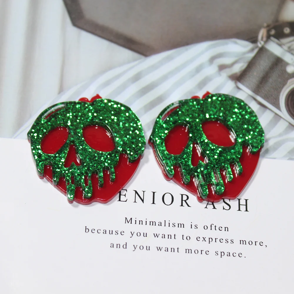 

10Pcs/Lot Acryli Cred-Green Apple Skull Charm Pendant For Earring Keychain Diy Jewlery Making 39*38MM