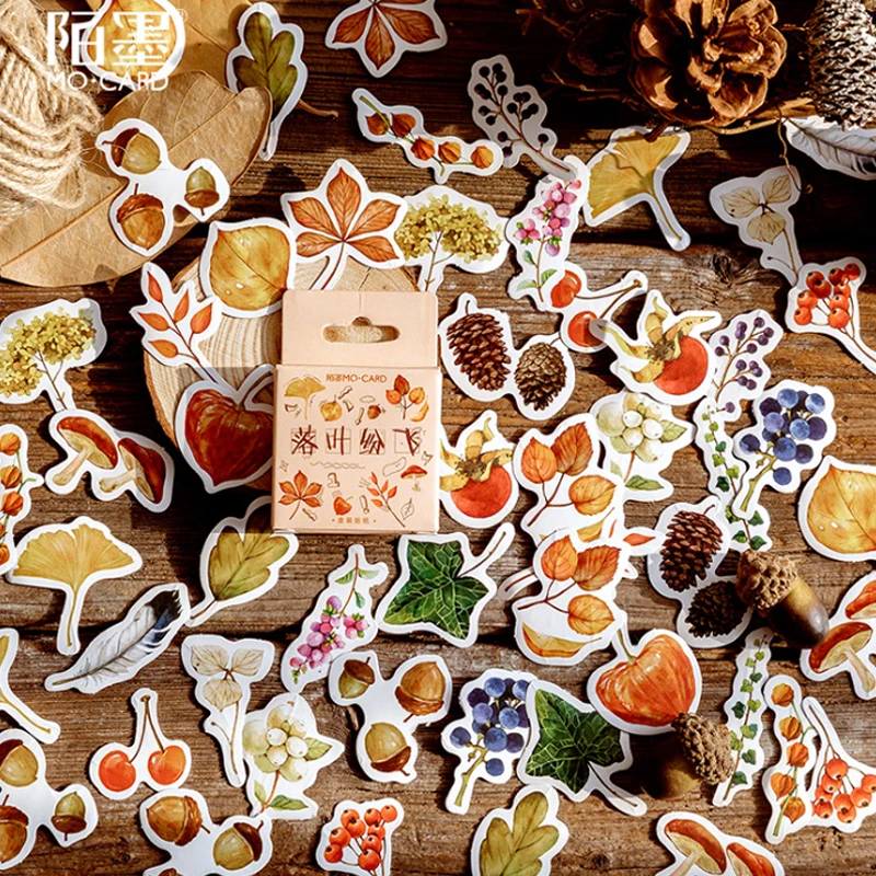 

46Pcs/pack Falling Leaves Creative Fresh Diary Paper Label Sealing Stickers Crafts And Scrapbooking Decorative Stationery