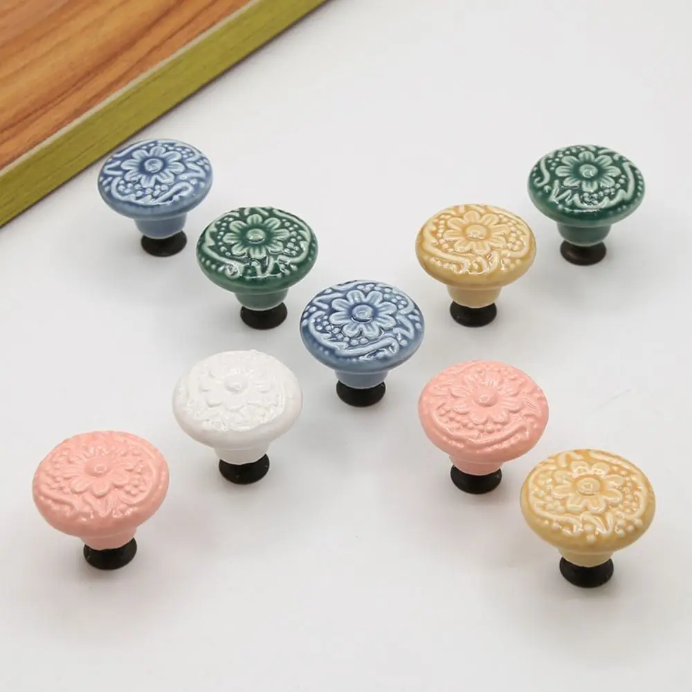 Single Hole Round Ceramic Knob Handle Flower Surface Cabinet Kitchen Door Drawer Handles Dresser Knobs Pulls Furniture Hardware furniture knobs