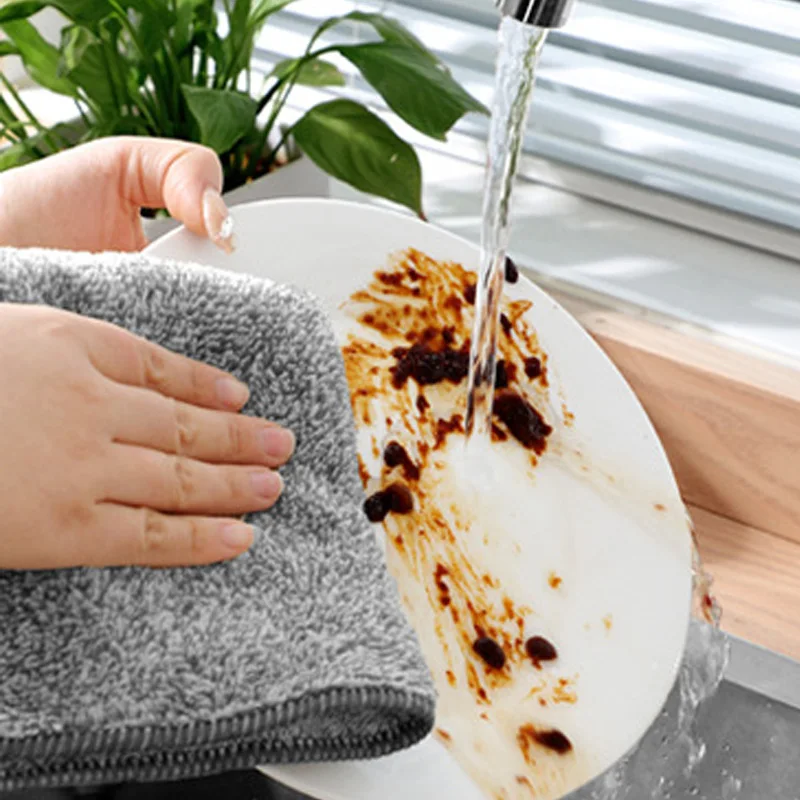 3/5Pcs Küche Reinigung Handtuch Saugfähigen Nicht-stick Öl Lumpen Topf Geschirr Waschen Wischen Tuch Mikrofaser Reinigung Tuch geschirrtuch – Detail 7