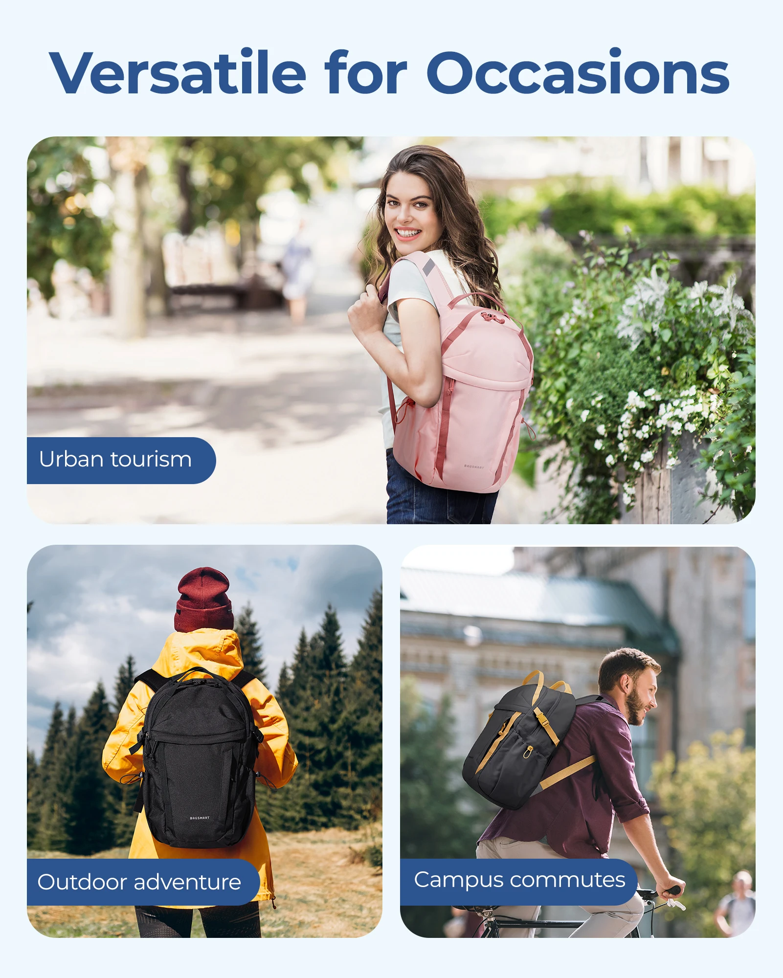 BAGSMART Casual Travel Backpack for Men and Women Lightweight 15.6" Sport Bag Large Weekender Bag Waterproof Bookbag for College 5