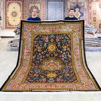 2x3m Oriental Carpet Dark Blue Handmade Exquisite Small Turkish Silk Rugs (TJ784A)