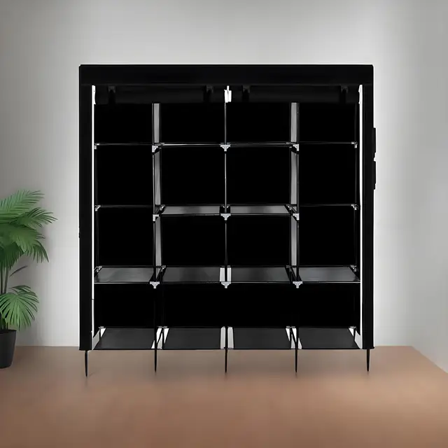 67" Clothes Closet Portable Wardrobe Clothes Storage Rack with 12 Shelves and 4 Side Pockets,Storage Cabinet Bedrooms Closet