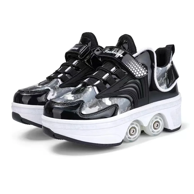 

Deform Wheel Skates Roller Skate Shoes With 4 Wheels Kid Casual Deformation Parkour Runaway Sneakers For Children Rounds Walk