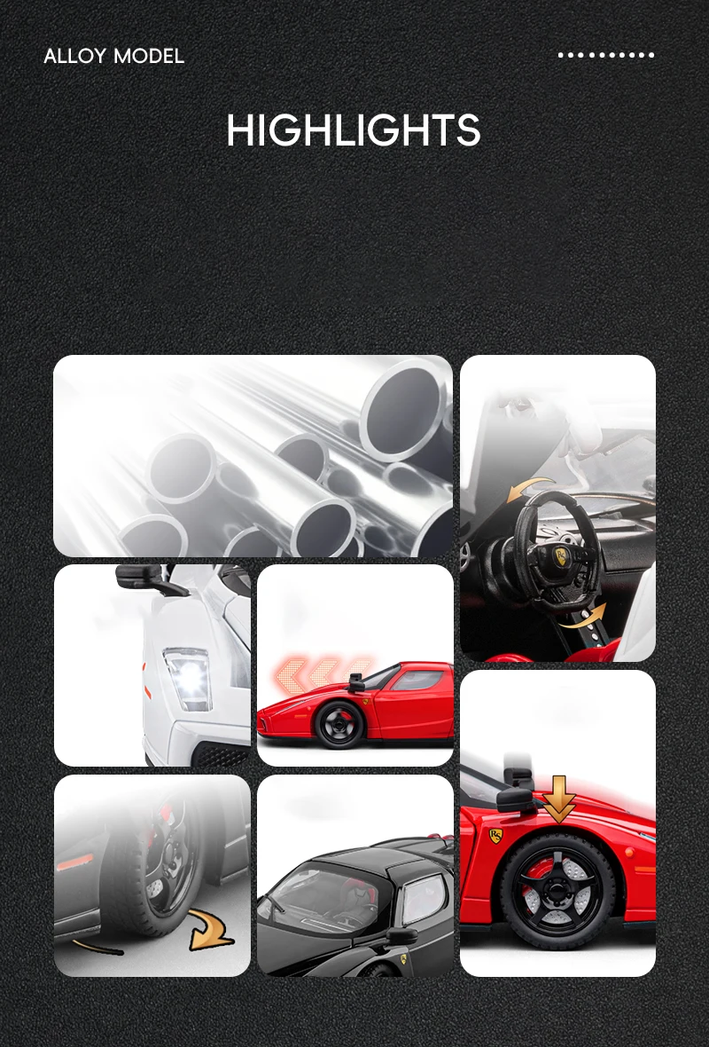 Se2d879af0cfc4c5bafb4901360bfdfcdP 1:24 ENZO Alloy Sports Car Model Diecast Metal Racing Super Vehicles Car Model High Simulation Sound and Light Children Toy Gift
