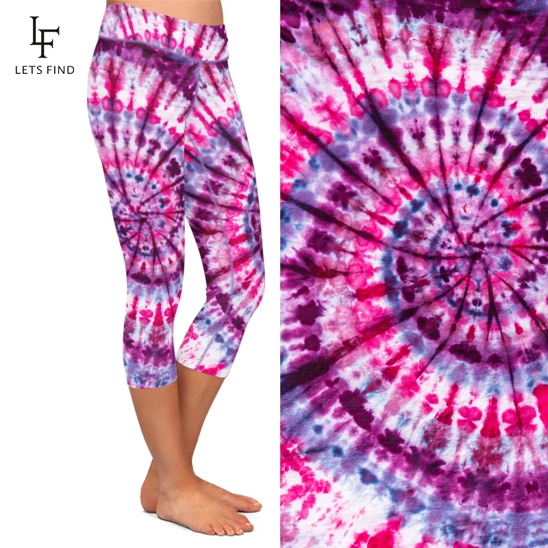 LETSFIND Brands New Women Tie-dye Print Leggings Fashion High Waist Elastic Milk Silk Printed Mid-Calf Casual Leggings