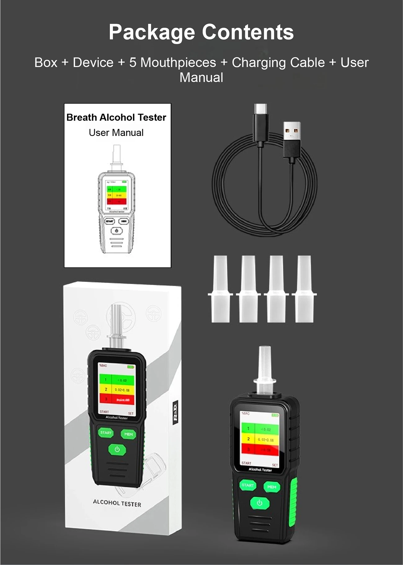 RD930 Portable Breathalyzer Alcohol Tester Police Grade BAC Detector LCD Voice A