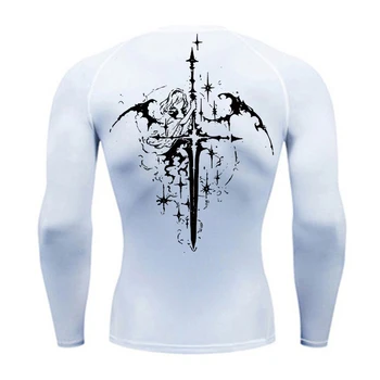 Graphic Print Long Sleeve Compression Shirt for Men Sporty Athletic Quick Dry T-shirts Gym Workout Running Tees Tops Activewear 1
