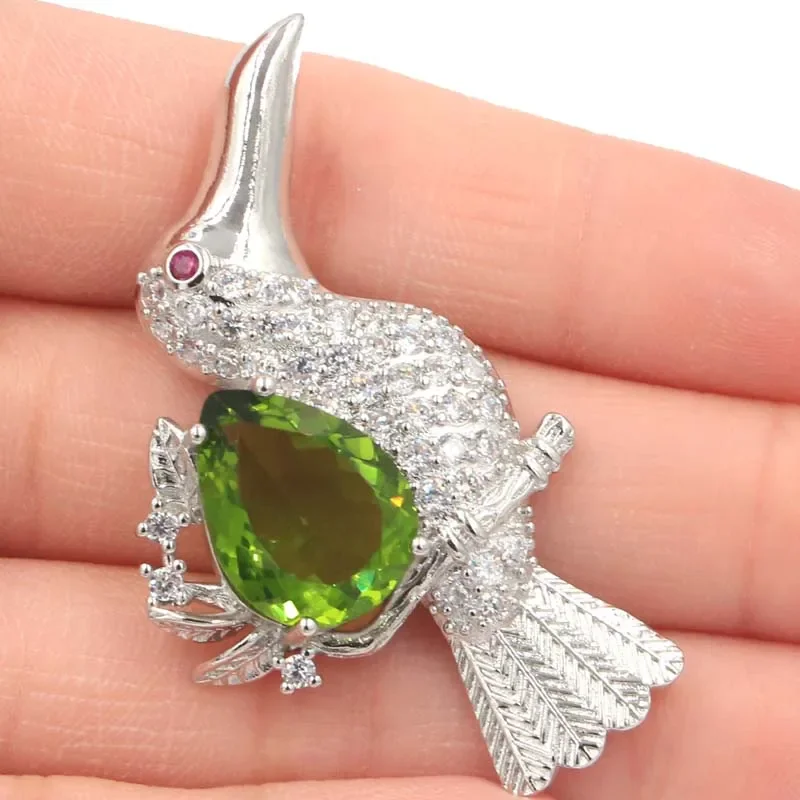 9g Real Customized 925 Solid Sterling Silver  PENDANT Bird Shape Pink Tourmaline Golden Citrine Green Peridot Violet Tanzanite C