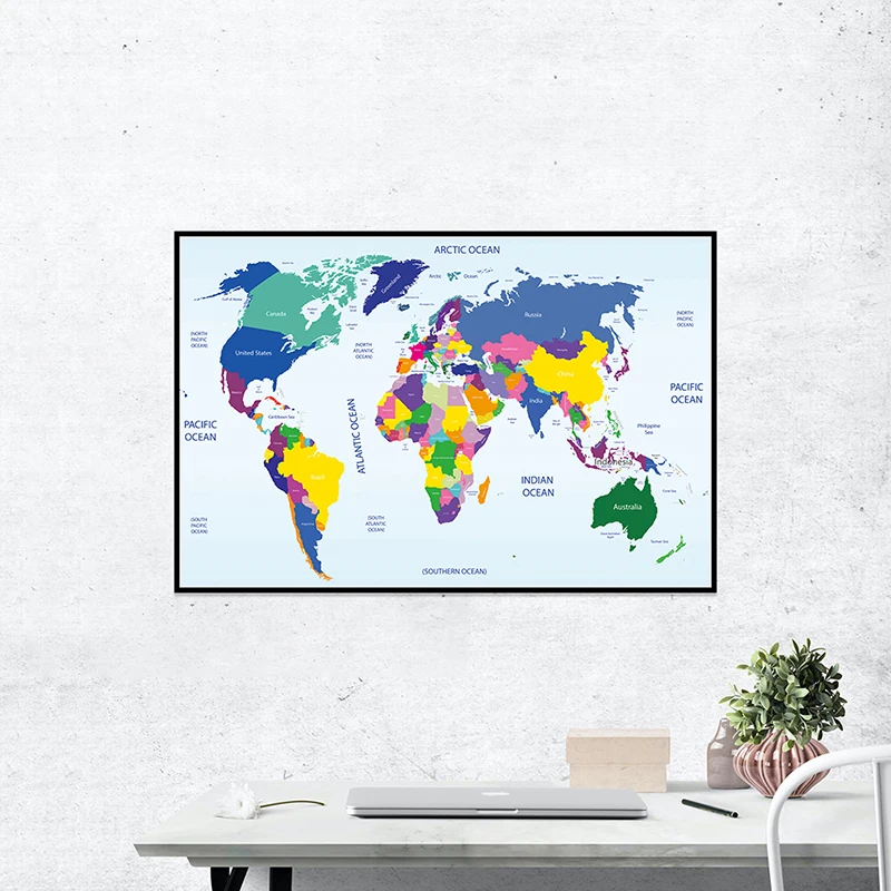 

70*50cm The World Map Retro Wall Art Poster Spray Canvas Painting Children School Supplies Living Room Home Decoration