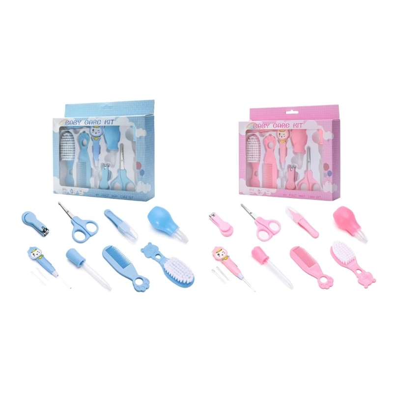 

8-Pieces Baby Care Set Newborn Hair Comb Nails Trimmer Manicure Scissor Nasal Aspirator and Brush Tool Accessories D7WF