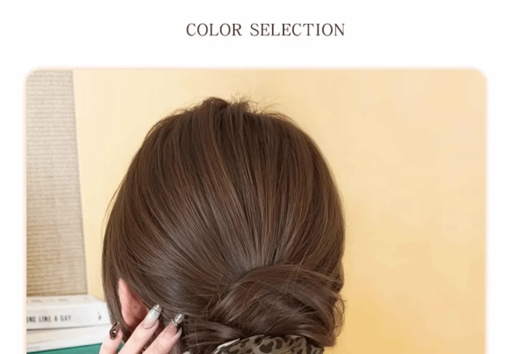 Niedriger Updo-Haarknoten aus Kunsthaar mit Leopardenmuster, synthetische Haarverlängerung zum Anklippen, Haarteil für Damen – Detail 2