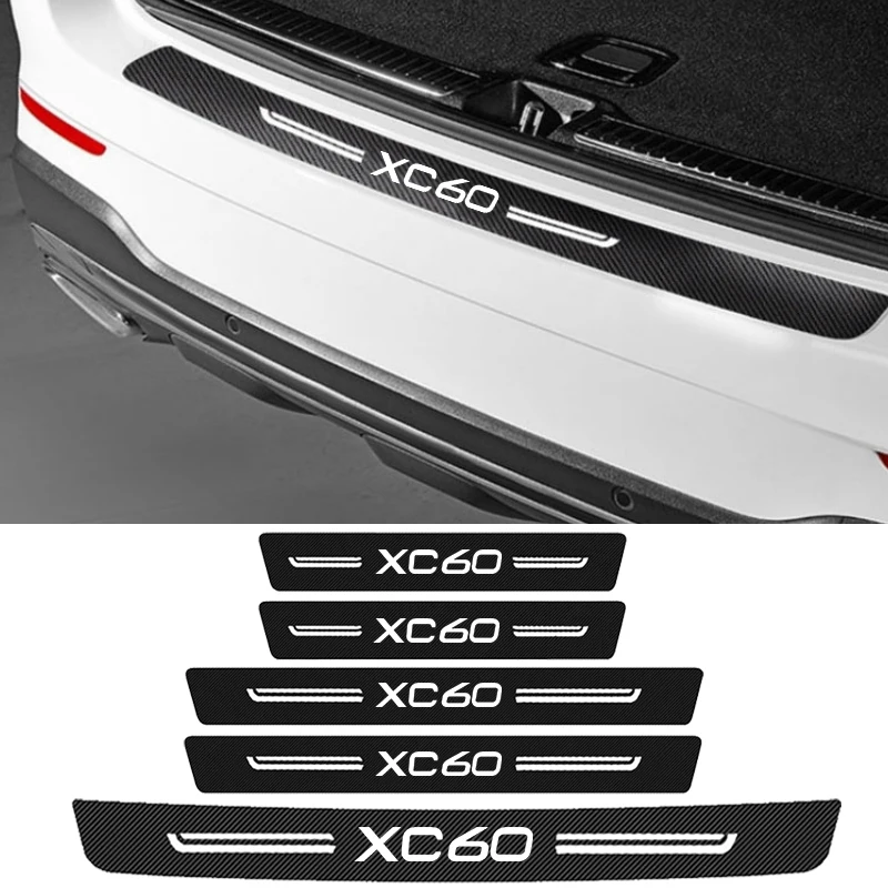 

Carbon Fiber Car Threshold Stickers Door Sill Scuff Plate for Volvo XC60 Logo 2000-2023 Rear Trunk Bumper Guard Strips Styling