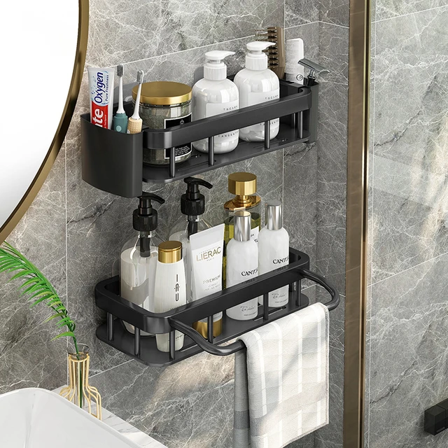 Estante de baño sin taladro, estante de ducha blanco, soporte de champú,  estante de esquina, soporte de almacenamiento de cocina, accesorios de baño  - AliExpress