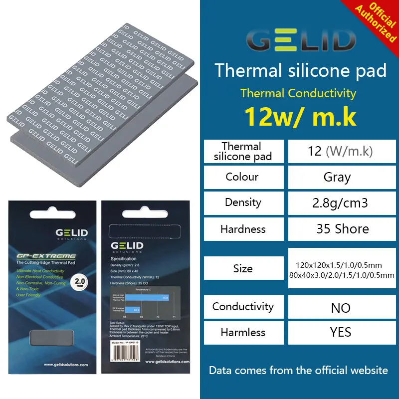 Almofada Térmica Gelid-silicone para Placa Gráfica Cpu Gpu Placa-mãe Alto Desempenho Dissipação de Calor Multi-tamanho 12w