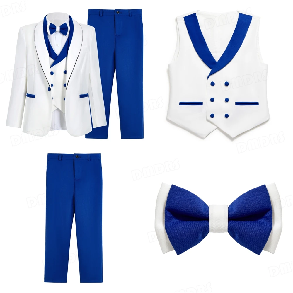 4 Pieces Boy's Smart Suit Set One Button Jacket Vest Pants Bow-tie Formal Tuxedo For Kids From 2 To 14 Years Ring Bearer Suits