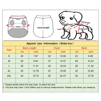 Tabla de Tallas de la Gabardina para Bichón Maltés disponible en varios colores
