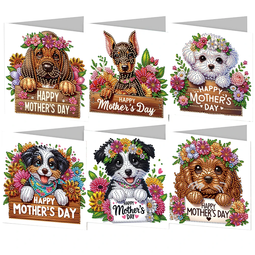 6pcs Diamond Art Christmas Cards DIY 5D Rhinestone Embroidery Arts Cards Kits Handmade Diamond Painting Greeting Thank You Card