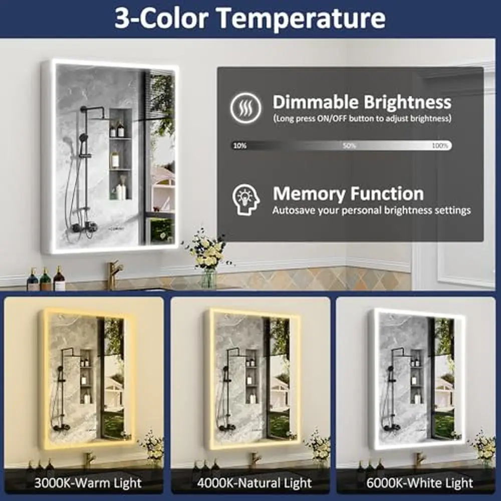 Aluminum Glass Medicine Cabinet with Lights Surface Recessed Cabinet