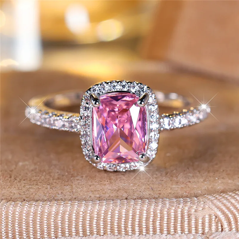 Kawaii Luxury Pink Stone Pave Setting Sparkling Ring