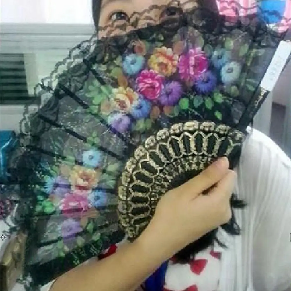 Spanish Flower Floral Fabric Lace Folding Hand Dancing Wedding Party Decoration Crafts Spain Fan