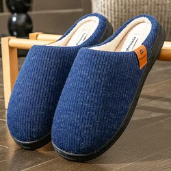 Men's Memory Foam Cushion Slippers - Suede Non - Slip Platform with TPR Sole, Soft Warm Indoor Knit Design - 46 - 47 (Blue)