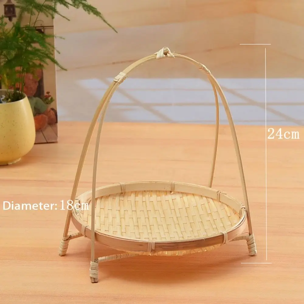 1Pc Fruit Food Vegetable Bamboo Woven Basket 1/2/3 Layer Multi-function Storage Basket Handwoven Standing Tray for Kitchen