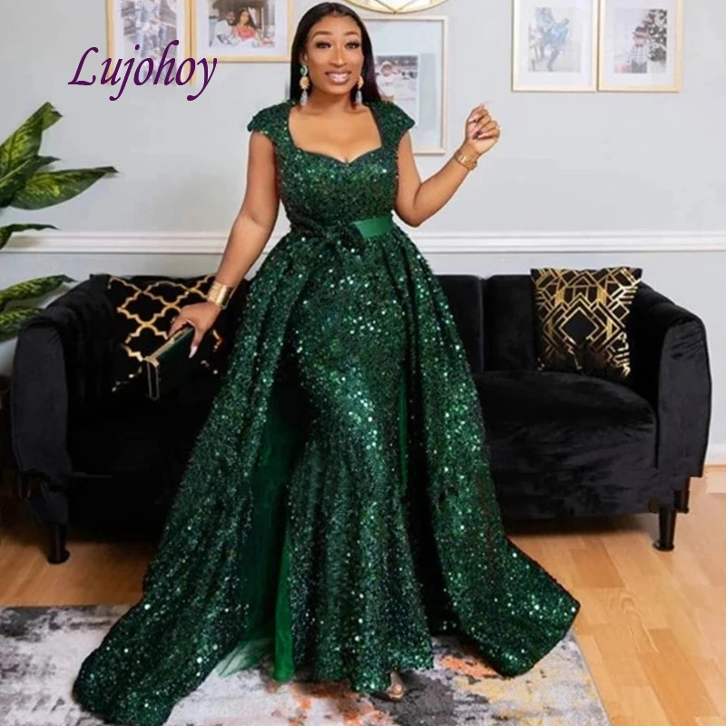 Luxury Emerald Green Long Evening Dresses Party Plus Size Detachable Skirt Women Girl Dinner Celebrity Sequin Prom Formal Gown formal dresses & gowns