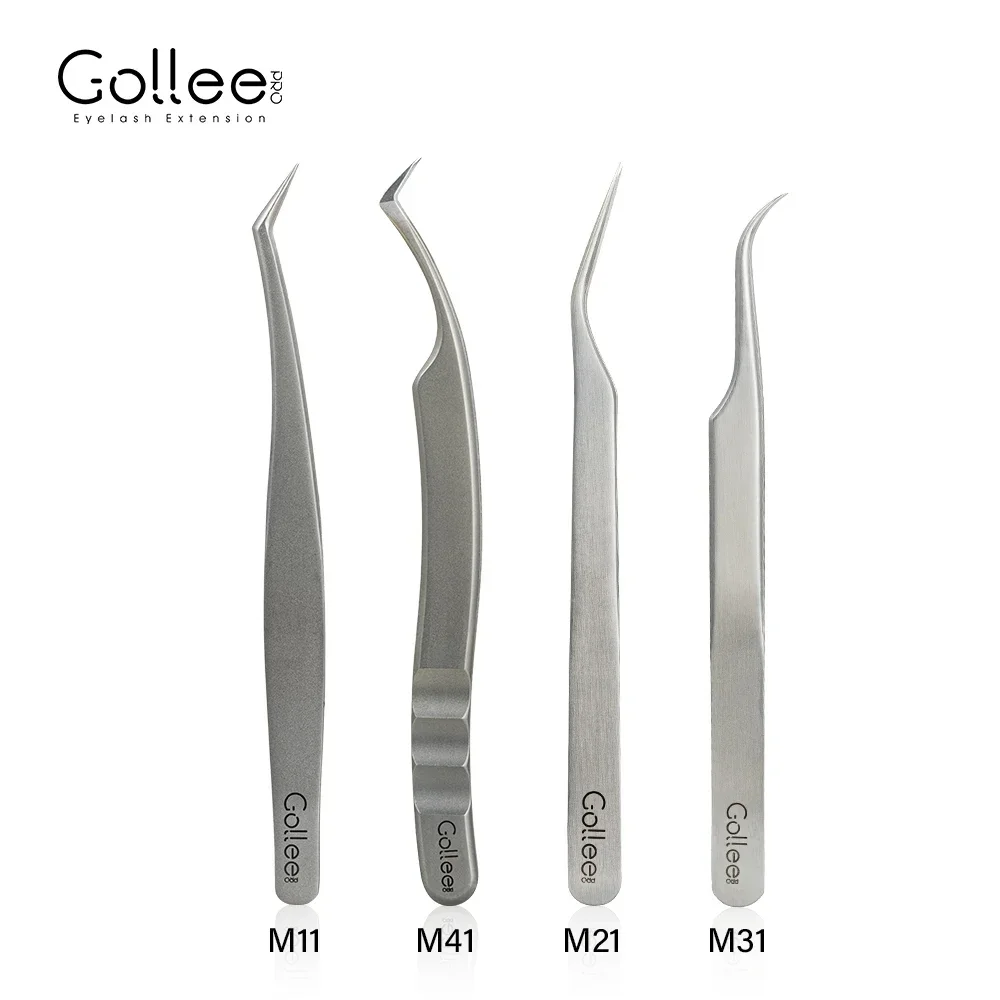 Gollee Sliver Stainless Steel Tweezers Anti-static For Eyelash Extension Careful Storage High precision Divide Volume Eyelash 6