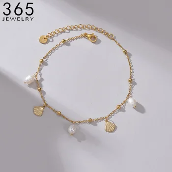 Bracciale di perle di conchiglia di alta qualità alla moda in acciaio inossidabile color oro per regalo di gioielli per ragazza braccialetto da donna 1