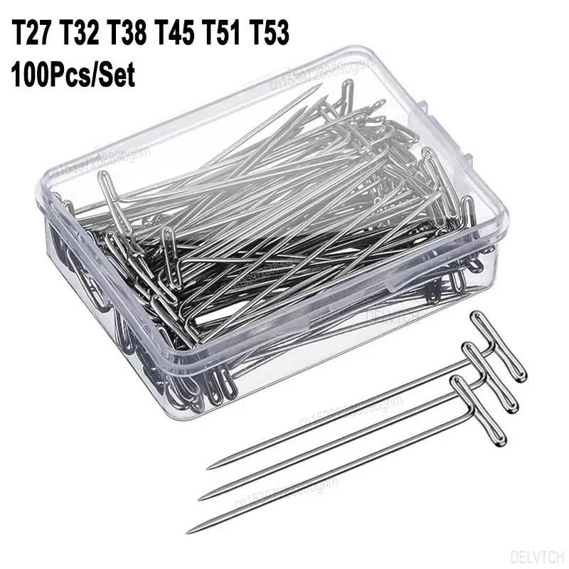 100Pcs 세트 압정 압정 상자 T27 T32 T38 T45 T51 T53지도 인화지 패브릭 천 T 모양 바늘 푸시 핀 엄지 ...