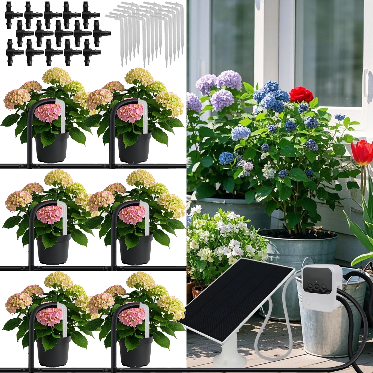 Garten Solarbetriebene Pumpe Timer Tropfbewässerung Kit Automatisches Bewässerungssystem Tropfer DIY für Balkon Innen Bonsai Pflanze Blume – Detail 1
